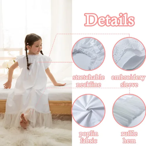 Vista 8 de Camisones para niñas, vestido de princesa de algodón, camisón vintage para niñas (Doll, niñas, mujeres)