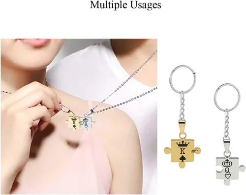 Vista 2 de Collar para parejas, hombres y mujeres, rompecabezas a juego, juego de dije de acero inoxidable K & Q, el mejor regalo para novio, novia en el día