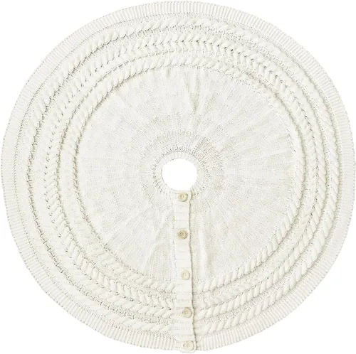 Vista 6 de Falda de árbol de Navidad de 48 pulgadas: anillos anuales de punto trenzado grueso, falda de árbol blanco crema, decoraciones rústicas gruesas