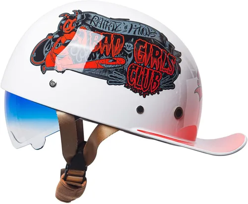 Vista 9 de Gorra de béisbol con casco de motocicleta medio, casco de moto con cara abierta de estilo vintage para adultos, hombres y mujeres, para crucero
