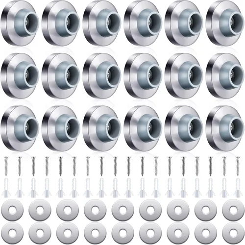 Vista 10 de Pangda Tope de parachoques de puerta de pared cóncava de acero inoxidable plateado con protector de goma redondo gris de 1-1/8 pulgadas