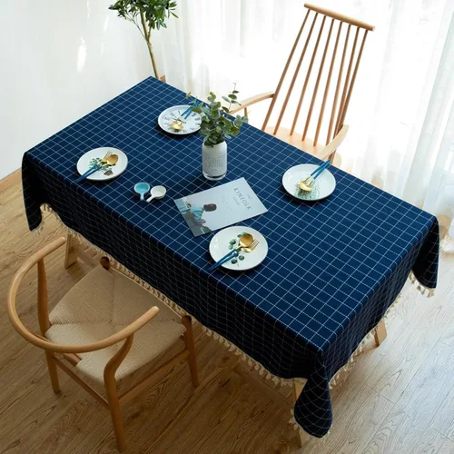 Vista 10 de Black Dining Table Cover, 35 x 35 inch, Square, Cotton Linen Embroidery Small Plaid Party Table Cloths