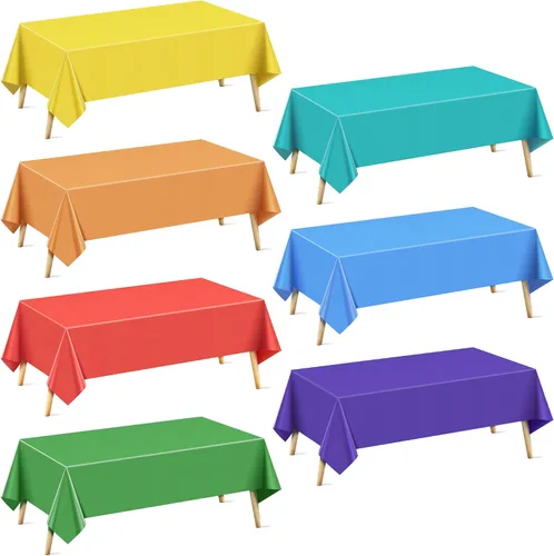 Vista 33 de Mantel rectangular de la serie azul y verde, 4 piezas, 54 x 72 pulgadas, color sólido, impermeable y a prueba de derrames, mantel de plástico