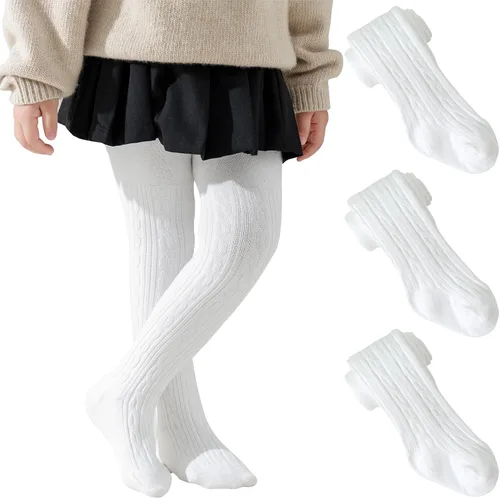 Vista 12 de Jormatt Medias de niña con punto trenzado, leotardos de algodón para niñas pequeñas, medias de invierno para recién nacidos y bebés