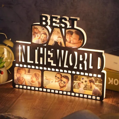 Vista 4 de Luz de foto personalizada para papá para el día del padre, lámpara acrílica personalizada con 6 imágenes, regalos conmemorativos para papá, regalos