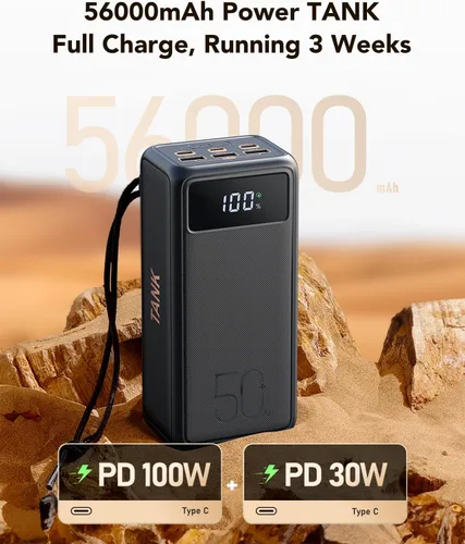Vista 2 de VEEKTOMX Banco de energía de 100 W 56000 mAh para portátil y teléfono+cargador portátil con cables incorporados 10000 mAh banco de energía