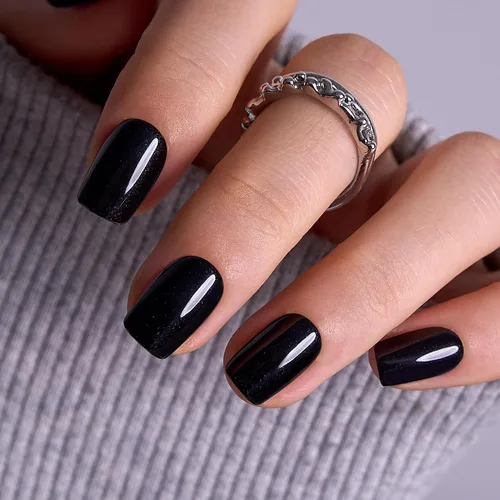 Vista 37 de CurvLife Uñas postizas cuadradas cortas a presión, terciopelo degradado Paris Script