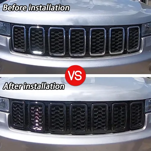 Vista 6 de 7 piezas de insertos de rejilla frontal de malla de panal negro brillante reemplazan para Jeep Grand Cherokee 2017-2021
