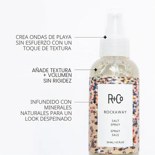 Vista 2 de R+Co Spray de sal Rockaway, añade volumen y textura al cabello