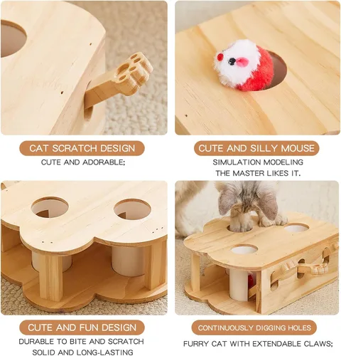 Vista 7 de Whack-a-mole - Juguete interactivo de madera para gatos de interior, caja de juguetes interactiva para mascotas, rompecabezas para gatos de todas
