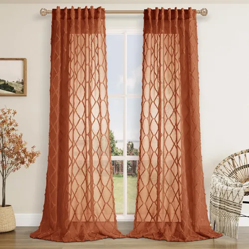 Vista 11 de Cortinas transparentes negras Hokibero de 96 pulgadas de largo, juego de 2 paneles con pestaña trasera, filtro de luz, cortinas