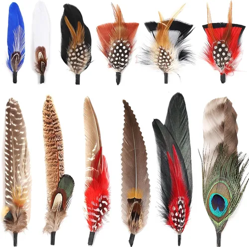 Vista 10 de 12 plumas para sombrero, plumas naturales surtidas para sombreros, coloridos pines de plumas reales para manualidades, sombreros de vaquero