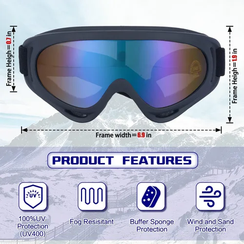 Vista 2 de Dizywiee Paquete de 2 gafas de esquí para niños, gafas de snowboard para adultos, jóvenes, adolescentes, niños y niñas, gafas de deportes de nieve