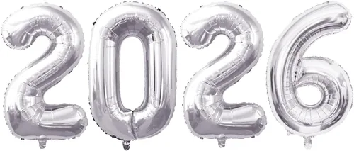 Vista 26 de GOER Globos de papel de aluminio 2026 para fiesta de Año Nuevo, suministros de fiesta, decoraciones de graduación (negro, 16 pulgadas)