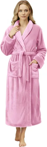 Vista 15 de NY Threads - Bata de baño de lujo para mujer, bata larga de forro polar suave y esponjosa para mujer Negro