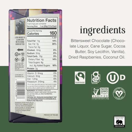 Vista 2 de Endangered Species Chocolate Bar Grizzly Frambuesa oscura, 3 oz