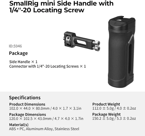 Vista 7 de SmallRig Mini mango lateral con tornillo de localización de 1/4"-20, mango lateral de jaula de cámara para mano izquierda o derecha, ajustable