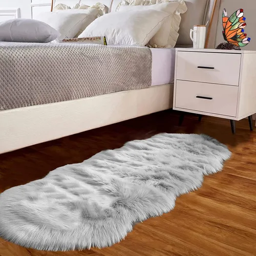 Vista 58 de Goolela Alfombra esponjosa de piel sintética para dormitorio, color marrón claro beige, 2 x 3 pies, alfombra de piel de oveja peluda y difusa