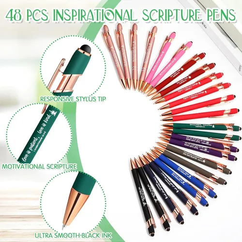 Vista 2 de Estune Juego de 96 regalos de versículos bíblicos que incluye 48 piezas de versículos de la Biblia, diario para mujeres, 48 bolígrafos inspiradores