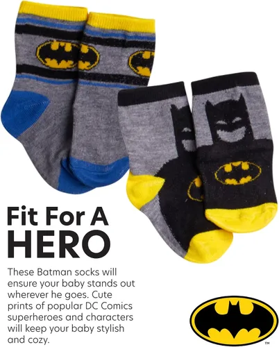 Vista 3 de DC Comics Calcetines para bebés niños y niñas, paquete de 12 calcetines de Batman, Wonder Woman, Superman, Liga de la Justicia, Super Girl (0-24M)