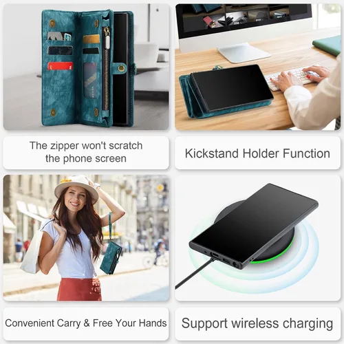 Vista 6 de Asuwish Funda de teléfono para Samsung Galaxy Note 10 Glaxay Note10 5G con cremallera, funda desmontable con protector de pantalla de vidrio