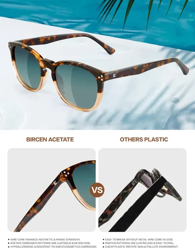 Vista 19 de Gafas de sol polarizadas para mujer con protección UV para mujer, a la moda, grandes sombras con marco de acetato BC2110