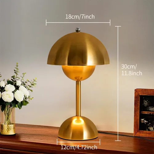 Vista 4 de Lámpara de mesa con control táctil, lámpara de seta dorada regulable, luz nocturna para dormitorio, sala de estar, estudio, cafetería, oficina, luz