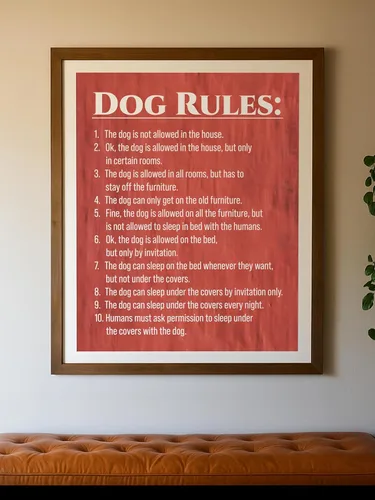Vista 6 de AMERICAN LUXURY GIFTS Dog Rules - Divertido arte de pared de animales - Decoración de cocina y entrada - Impresión sin marco de 11 x 14 pulgadas
