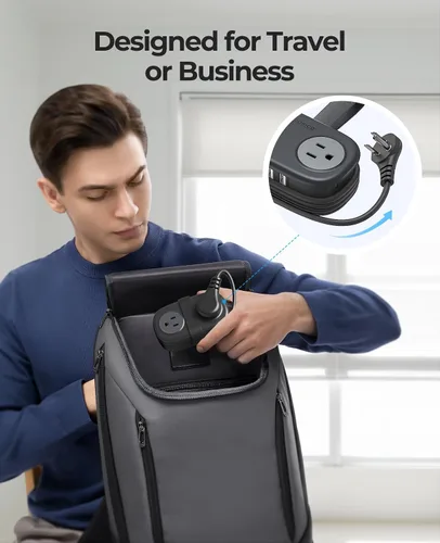 Vista 2 de Regleta de alimentación de viaje, ORICO 4 tomas de corriente 3 puertos USB (1 USB C) con cable de extensión corto envuelto de 4 pies, regleta