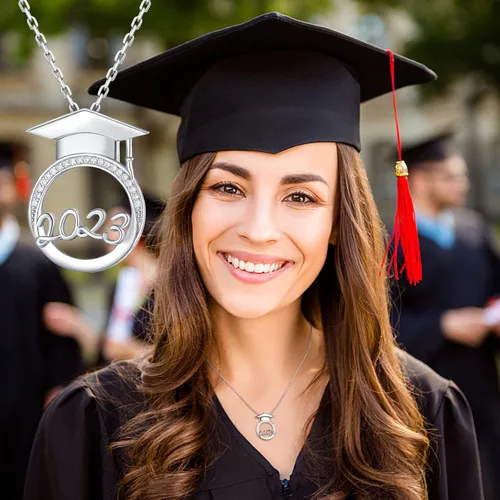 Vista 3 de Graduation Gifts for Her 2023 - Sterling Silver Bachelor's Hat Pendant Class of 2023 Graduation Necklace for Best Friends, High School College