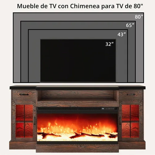 Vista 6 de 4 EVER WINNER Soporte de TV con chimenea de 70 pulgadas para televisores
