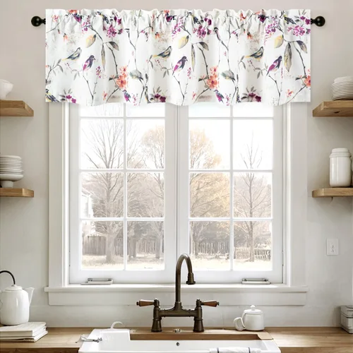 Vista 10 de Leeva - Cortinas pequeñas con estampado de pájaros, 24 pulgadas de largo, conjunto de paneles para ventanas, diseño de estampado de pájaros