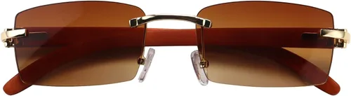 Vista 9 de Dollger Gafas de sol rectangulares sin montura para hombres y mujeres diseño de madera hip-hop pequeñas gafas de sol cuadradas sin marco de los años