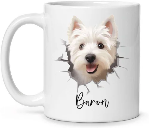 Vista 10 de Tazas de café con nombre personalizado único y emocionado Chihuahua rompió la pared, tazas de café personalizadas para perros, regalo para niños