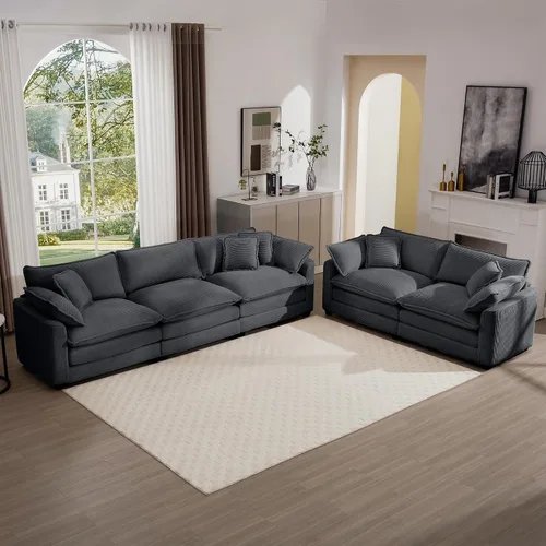 Vista 9 de Juego de sofá de 2 piezas de gran tamaño para sala de estar, sofá biplaza y sofá individual, asiento modular modular profundo de pana cómodos sofás