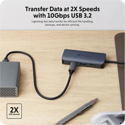 Vista 4 de HyperDrive Next Hub USB C de 4 Puertos para Mac, PC, Chromebook con HDMI 4K60Hz, 2 USB-A, Hub USB C 10Gbps, Puertos USB-C 10Gbps 100W de Entrega