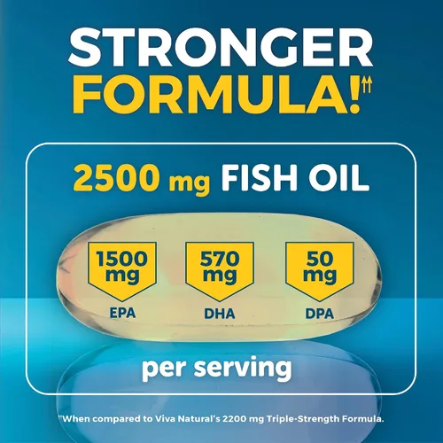 Vista 12 de Viva Naturals Aceite de Pescado Omega-3, Triple Fuerza, 2500 mg, 30 Cápsulas Blandas – Ácidos Grasos Omega 3 Re-Esterificados Incluyendo EPA, DHA