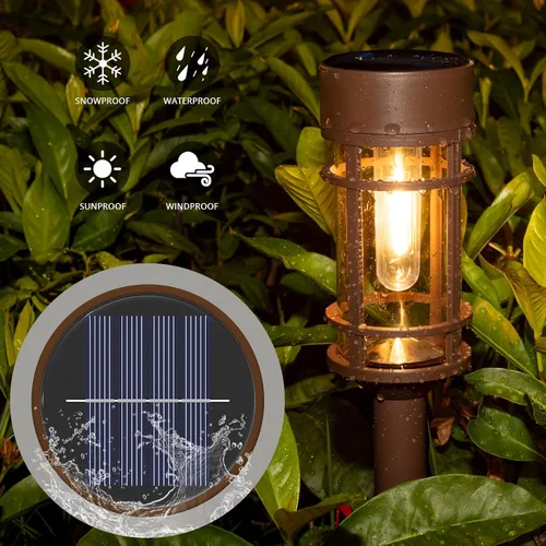 Vista 4 de ILANCK Luces solares para caminos, luces solares para exteriores, paquete de 8 unidades, diseño de metal y vidrio, impermeable, encendido y apagado