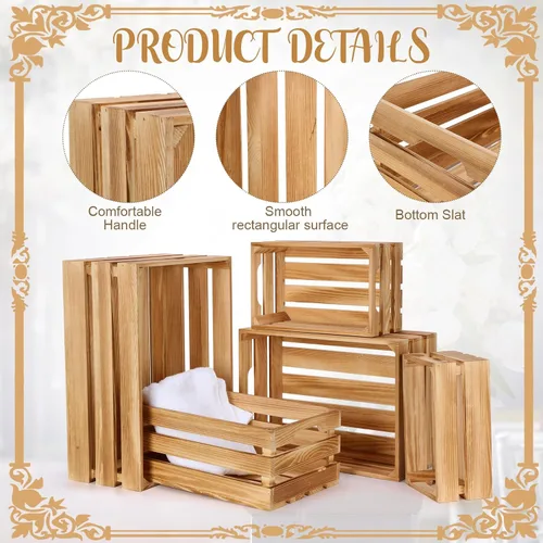 Vista 3 de Soaoo 5 cajas decorativas de madera para anidar para exhibición de almacenamiento, 5 tamaños, cajas de almacenamiento decorativas de madera rústica