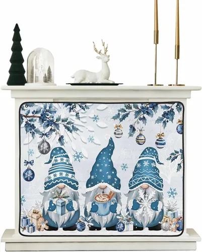 Vista 18 de Cubierta magnética azul para chimenea, detiene la pérdida de calor, pantalla de chimenea para interiores, bolas de gnomos de Navidad, árbol de copo