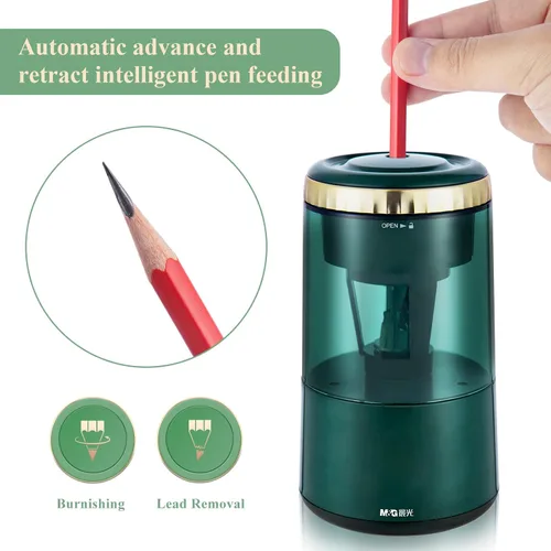 Vista 3 de M&G Sacapuntas eléctrico, sacapuntas automático portátil para lápices de colores, parada automática, totalmente automático, afilado y rápido Verde