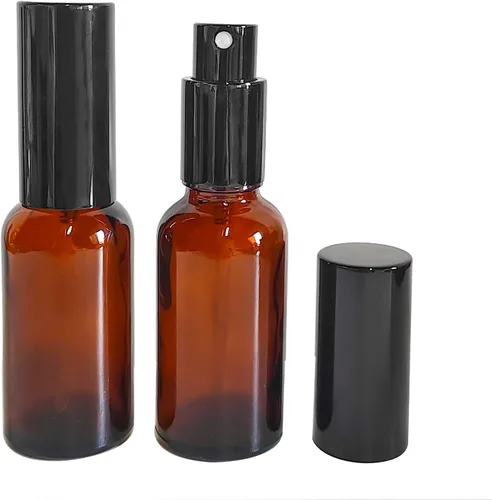 Vista 2 de Paquete de 12 aerosoles de vidrio ámbar de 1 onza para aceites esenciales, botella de spray pequeña, espray de niebla fina, pulverizador negro
