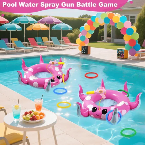 Vista 6 de Motiloo Octopus - Flotador de piscina para niños con pistola de agua, juguetes inflables de piscina para niños de 3 a 12 años de edad, fiestas
