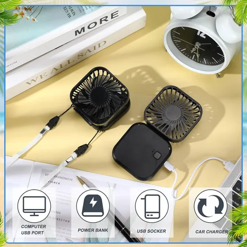 Vista 5 de Hortsun 3 piezas de ventilador portátil de collar a granel, mini ventilador de mano personal recargable por USB, pequeños regalos de refrigeración