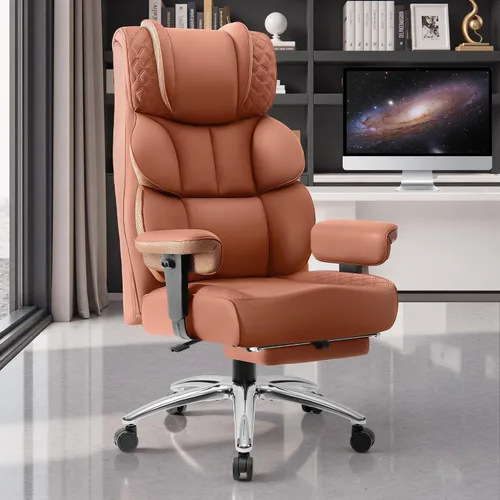 Vista 15 de BestGlory Silla de escritorio de oficina, silla grande y alta de cuero para juegos con reposapiés, amplia, ergonómica, cómoda, silla ejecutiva