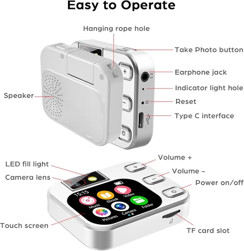 Vista 9 de Reproductor de MP3 de 64 GB con Bluetooth y cámara de 180 ° Reproductor de música MP3 portátil de 2.01 pulgadas, pantalla táctil de alta fidelidad