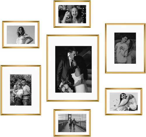Vista 10 de Frametory, juego de 7 marcos de fotos de aluminio negro con alfombrilla extraíble - Incluye cuatro de 5 x 7 pulgadas, dos de 8 x 10 pulgadas y uno