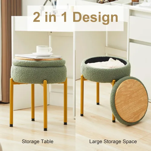 Vista 4 de Taburete de tocador con almacenamiento, taburete de maquillaje multifuncional y mesa auxiliar de terciopelo de peluche, sillas de almacenamiento