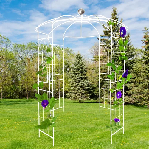 Vista 8 de Arco de jardín de metal, 55 pulgadas de ancho x 94.5 pulgadas de alto, enrejado para plantas trepadoras, soporte para arco de rosas, arco al aire