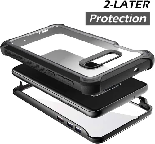 Vista 3 de Dexnor Funda para Galaxy S10E con protector de pantalla integrado, transparente, resistente, de cuerpo completo, a prueba de golpes, parte trasera
